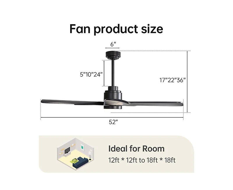 52-inch Modern Stylish 5-Blade Ceiling Fan with Remote Control and Light Source