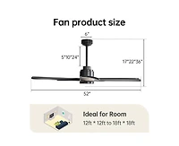 52-inch Modern Stylish 5-Blade Ceiling Fan with Remote Control and Light Source