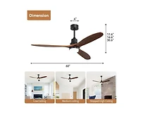 60-inch Modern Minimalist Style Black 3-Blade Ceiling Fan with Led Light and Remote Control
