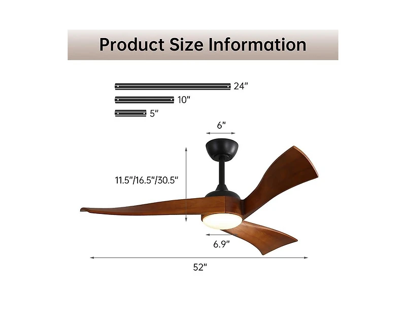 52-inch Modern 3 Blades Ceiling Fan Light with Remote Control Support Six Speed Ajustable