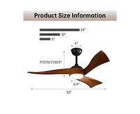 52-inch Modern 3 Blades Ceiling Fan Light with Remote Control Support Six Speed Ajustable