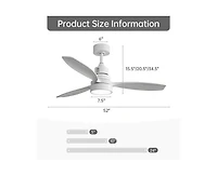 Sofucor 52-inch Simple and Grand Style White 3-Blade Ceiling Fan with Remote Control and Light Source