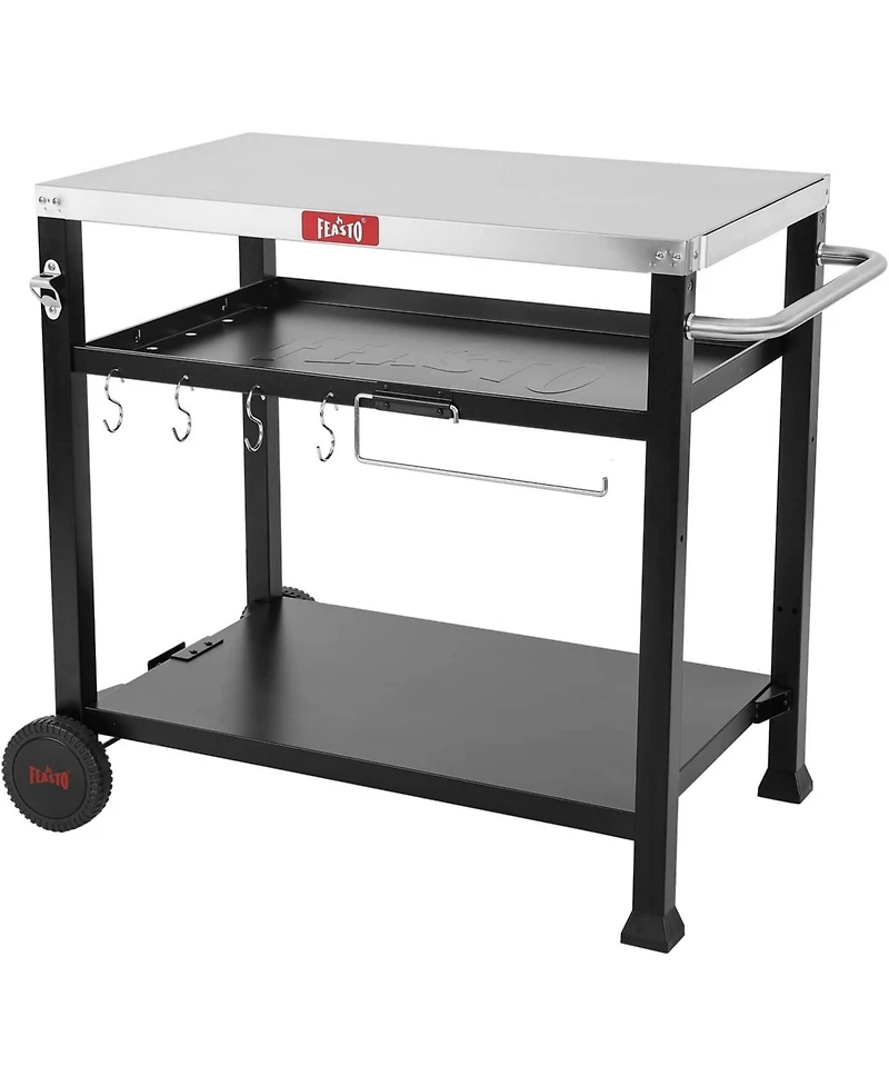 3Shelf Outdoor Grill Table Pizza Oven Table for Outside Movable Grill Cart with Wheels Indoor Outdoor Cooking Station