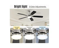 52-inch Modern Sand Nickel 5 blades Three-color Dimmable Ceiling Fan Led Light with Six-speed Remote Control and Timing Function