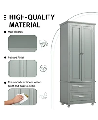 Airsurfer Tall Storage Cabinet with Two Drawers Grey Freestanding Organizer for Bathroom Office Living Room or Bedroom