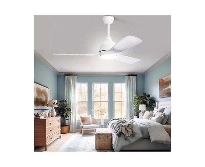 54-inch Modern Minimalist White 3-Blade Ceiling Fan with Led Light Remote Control Supports 6 Speeds and Timer Function