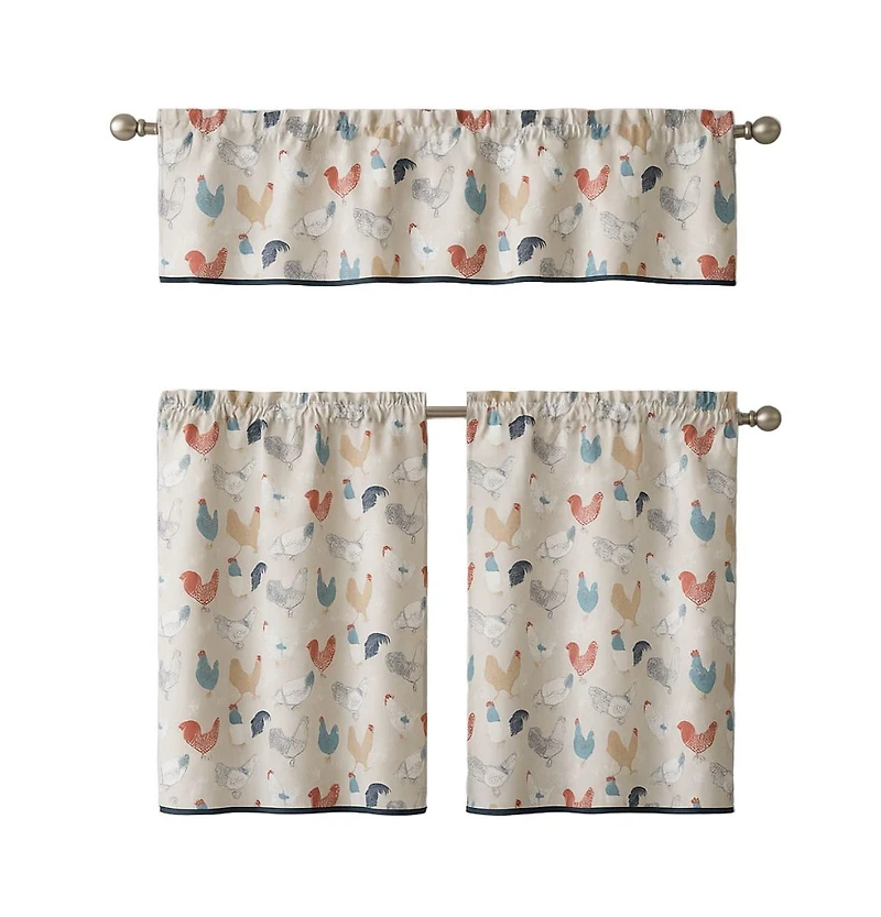 Kate Aurora 3 Piece Cafe Rod Pocket Autumn Country Rooster Kitchen Curtain Tier & Valance Set