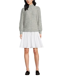 Lands' End Women's Fuzzy Lantern Sleeve Mock Neck Mini Twofer Dress