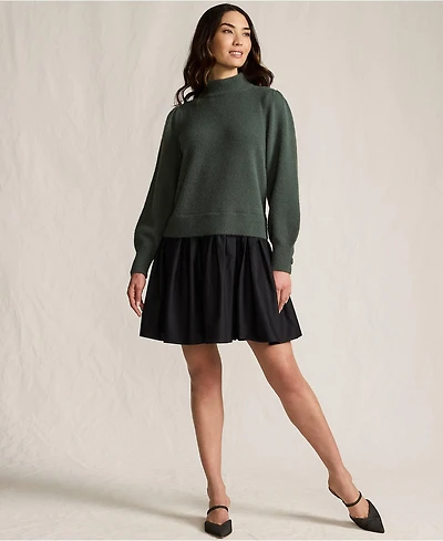Lands' End Women's Fuzzy Lantern Sleeve Mock Neck Mini Twofer Dress