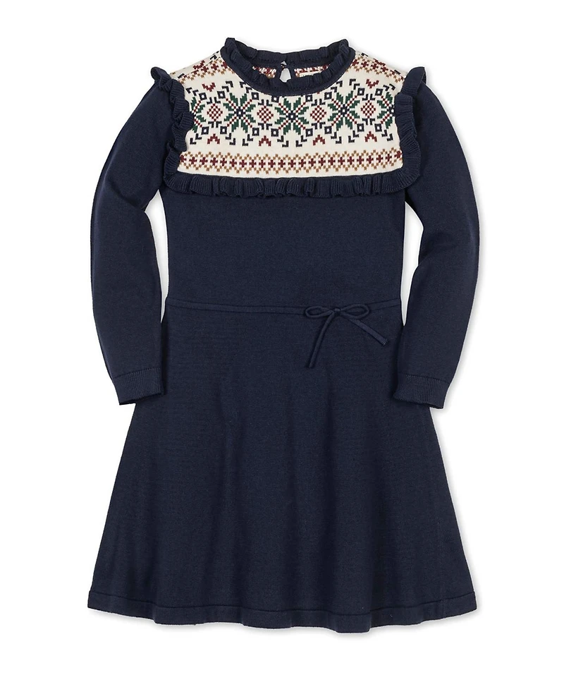 Hope & Henry Toddler Girls Organic Ruffle Collar Fair Isle Yoke Sweater Dress