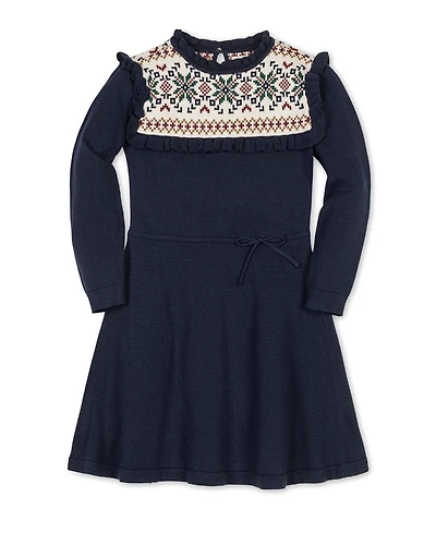 Hope & Henry Toddler Girls Organic Ruffle Collar Fair Isle Yoke Sweater Dress