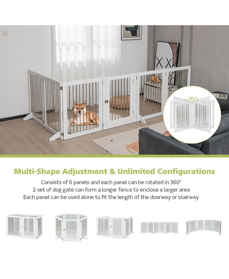 Gymax 6-Panel Freestanding Dog Gate Foldable Walk-Through Playpen w/ 4 Support Feet