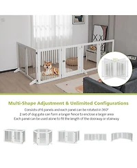 Gymax 6-Panel Freestanding Dog Gate Foldable Walk-Through Playpen w/ 4 Support Feet