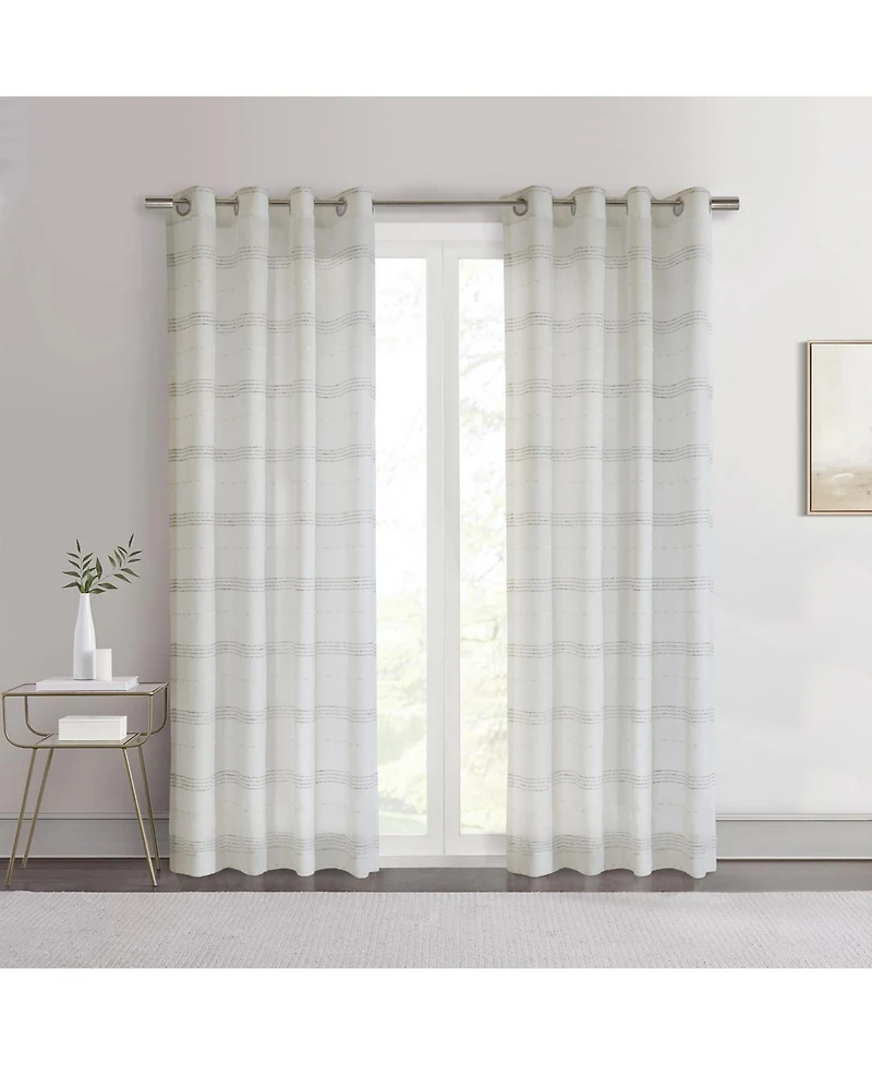 Habitat 100% Polyester Jasper Sheer Faux Linen Stripe Grommet Curtain Panel 52" x 95" White