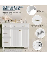 Airsurfer 36 Inch Bathroom Vanity with Ceramic Sink Adjustable Shelves Modern Storage Cabinet for Small and Medium Bathrooms