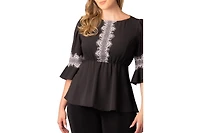 Kiyonna Plus Chateau Lace Trim Peplum Top