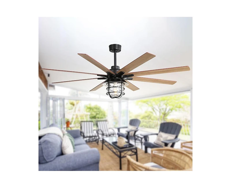 66-inch Modern Black 8-Blade Ceiling Fans with Light Kit and Remote Control