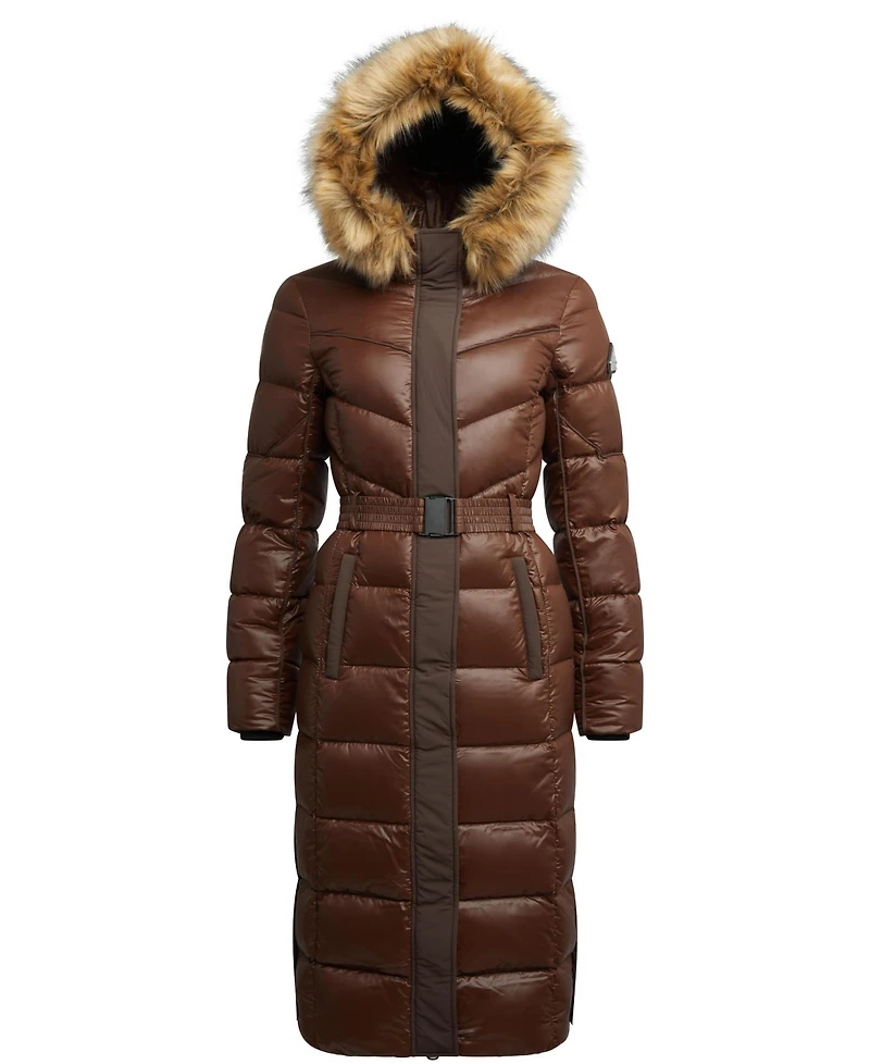 JACK1T Women's Diamond Belted Extra Long Down Coat