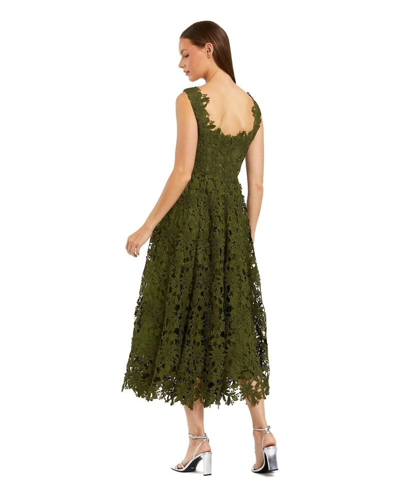 Mac Duggal Women's Sleeveless Embroidered Lace A Line Midi Dress