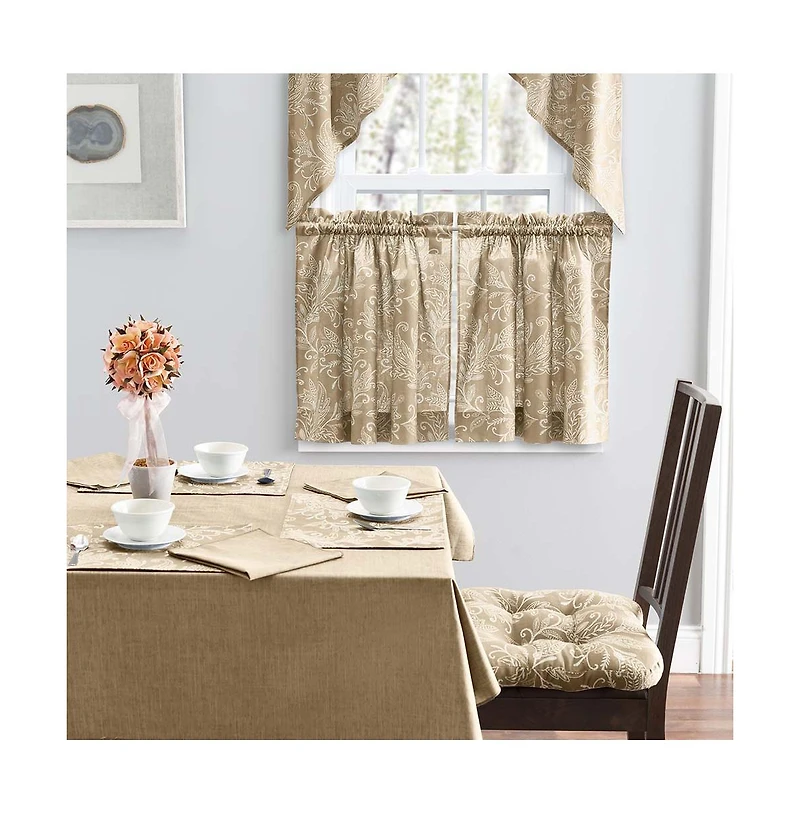 Ellis Curtain Lexington Leaf Pattern on Colored Ground Curtain Tiers 56"x36" Tan