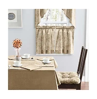 Ellis Curtain Lexington Leaf Pattern on Colored Ground Curtain Tiers 56"x36" Tan