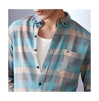 Campus Sutra Men's Sky Blue & Ecru Beige Block-Buffalo Regular Shirt