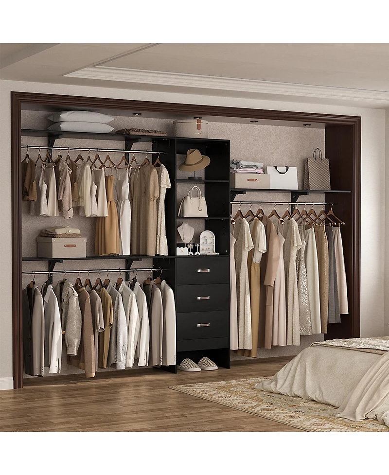 120'' Heavy Duty Closet Organizer System with 3 Wooden Drawers, 10FT Walk-in Shelving Towers