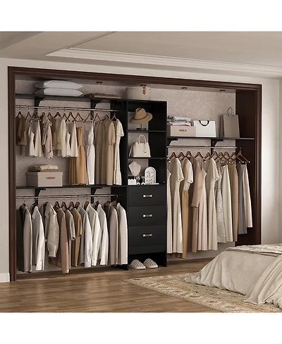120'' Heavy Duty Closet Organizer System with 3 Wooden Drawers, 10FT Walk-in Shelving Towers