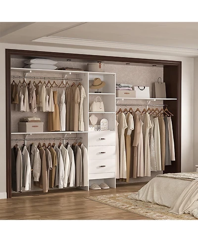 120'' Heavy Duty Closet Organizer System with 3 Wooden Drawers, 10FT Walk-in Closet Organizer with 3 Shelving Towers
