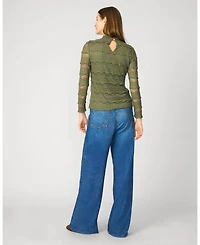Cable & Gauge Women's Ruffle Lace Stretch Mock Neck Top