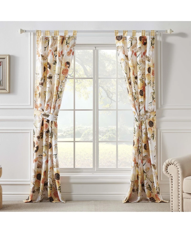 Greenland Home fashions Somerset Curtain Panels (Set of 2) with Tiebacks 84in x 42in Gold