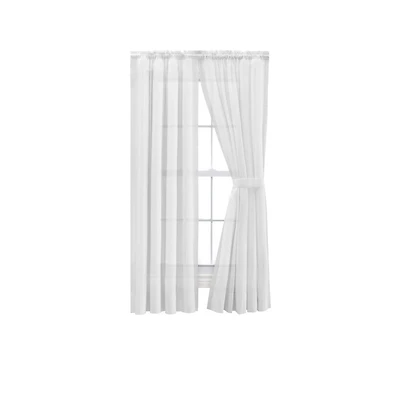 Ellis Curtain Shadow Stripe Tailored Curtain Panel Pair for Windows with Ties 80" x 72" White