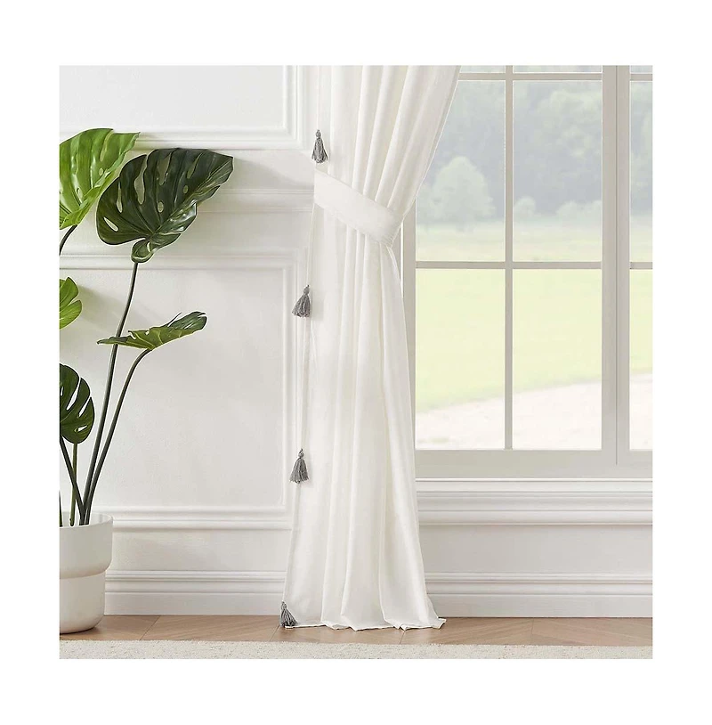 Greenland Home Monterrey Festooned with Large Tassels Window Panel Pair - Each 42"x84" Antique White