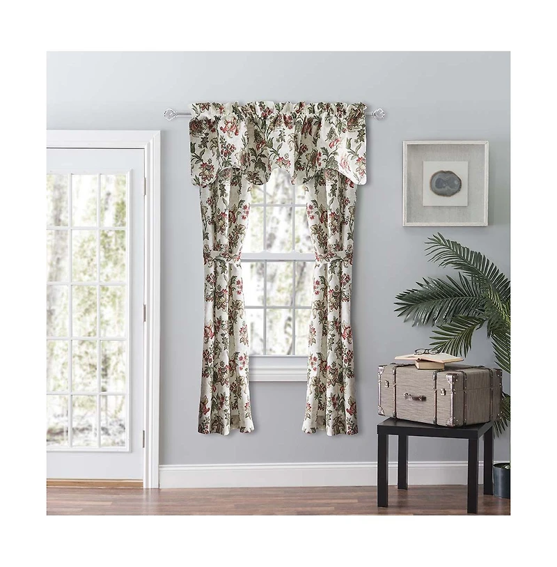 Ellis Curtain Madison Floral Design Printed Natural Ground 3" Rod Pocket Lined Scallop Valance 58" x 15" Brick