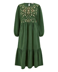 Yumi Women's Long Sleeve Embroidered Midi Dress