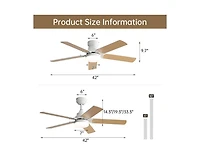 42-inch Modern Minimalist White 5-Blade Ceiling Fans with Led Lights and Remote Control