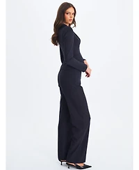 Miss Circle Women's Quinnie Navy Striped High-Waisted Straight Leg Pant