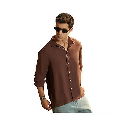 Campus Sutra Men's Chocolate Brown Breezy Wrinked Shirt