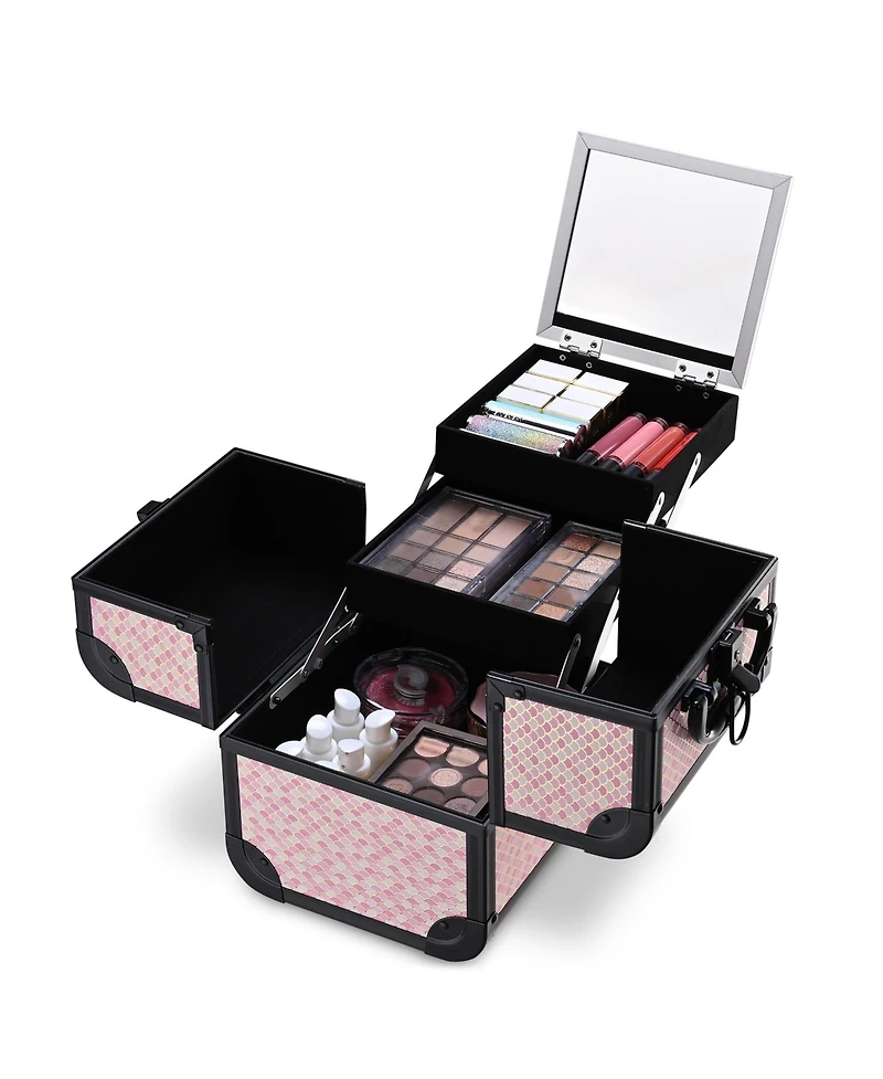 Byootique Makeup Train Case with Mirror Travel Case for Barber Art Deco Bloom