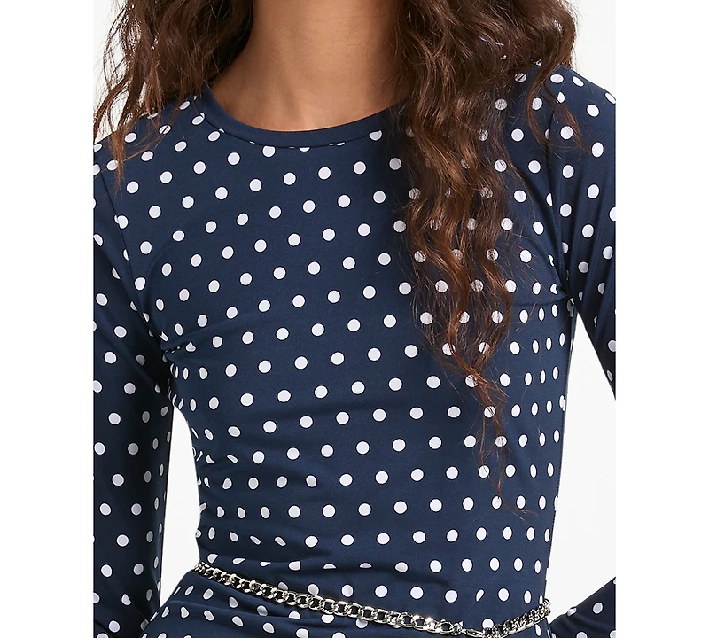 Michael Kors Women's Dotted Long-Sleeve Mini Dress