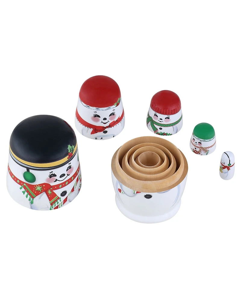 Mr. Christmas Snowman Family Nesting Wood Figurines, Set of 5