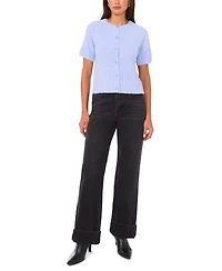 1.state Women's Eyelash Short Sleeve Cardigan Sweater