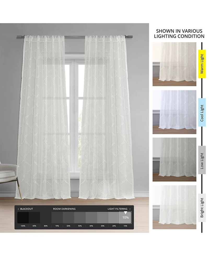 Half Price Drapes Florentina White Embroidered Geometric Sheer Curtain