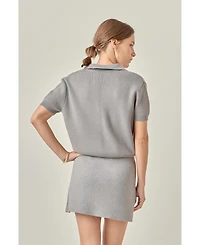 English Factory Women's Polo Knit Short Seeves Top