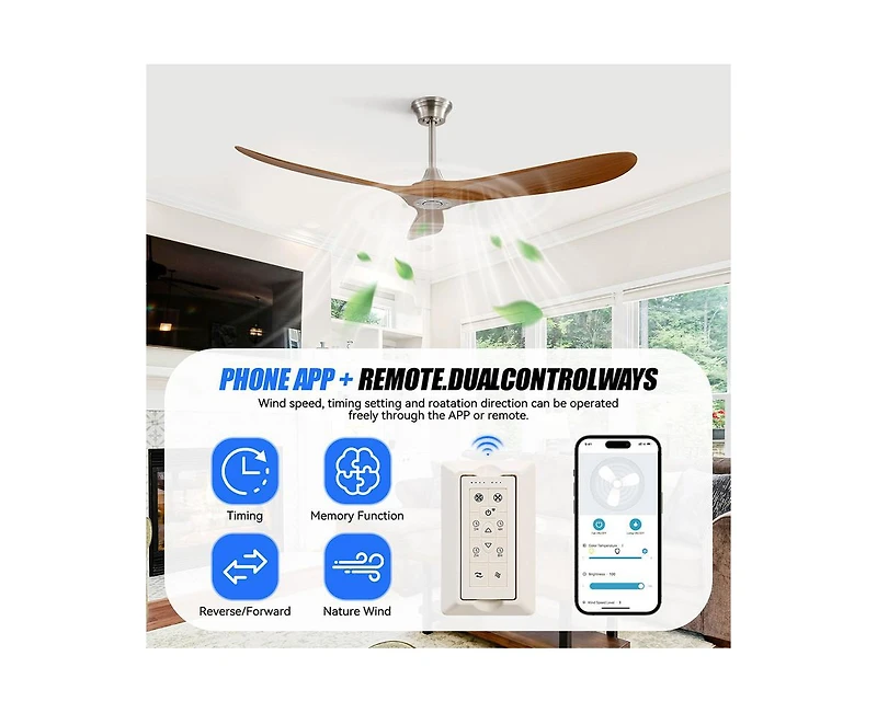 60-inch Modern Luxury Sand Nickel 3-Blade Ceiling Fans with Remote Control and Timer Function