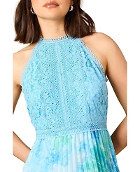 Oasis Women's Printed Lace Mix Halterneck Midi Dress