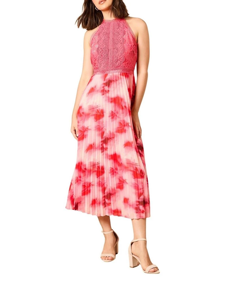 Oasis Women's Printed Lace Mix Halterneck Midi Dress