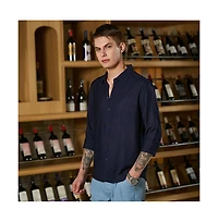 Campus Sutra Men's Navy Blue Breezy Wrinked Shirt