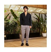 Campus Sutra Men's Onyx Black Striped Cuban Shirt