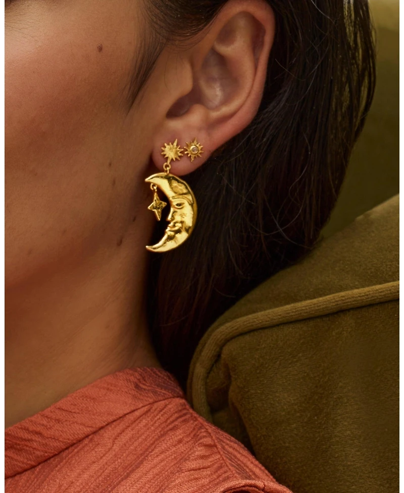 Ottoman Hands Moonstone Star Stud Earrings